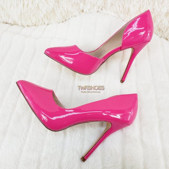 Pleaser Shoes - Hot Pink open side pointy toe 5" heel  pumps Shoes